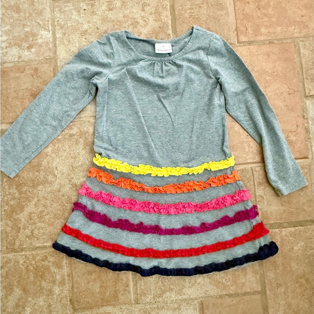 Hanna Andersson Gray Dress with Colorful Ruffles